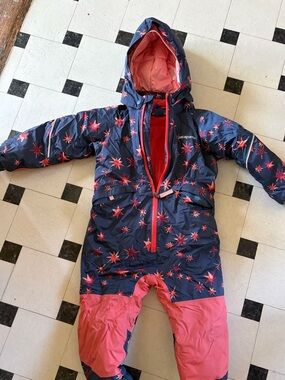 Patagonia Kids Navy Blue and Pink Star Print Snowsuit